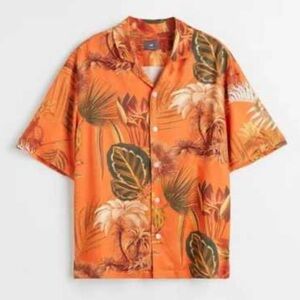 H&M Orange Tropical Print Men's Shirt